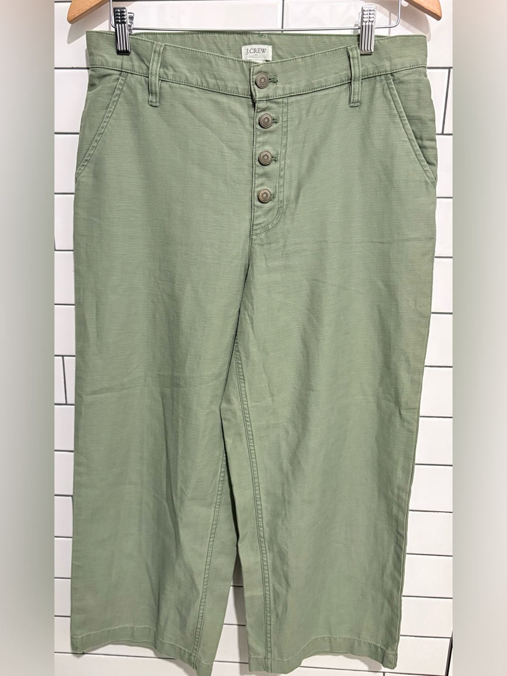 J. Crew High-Rise Button-Front Cropped Pants in Sage Green 28 - Picture 3 of 7